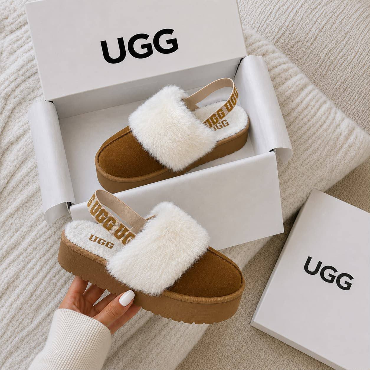 UGG slide plataforma con correa de peluche al por mayor Colombia 2026 desde 98.000 COP triple AAA envío rápido